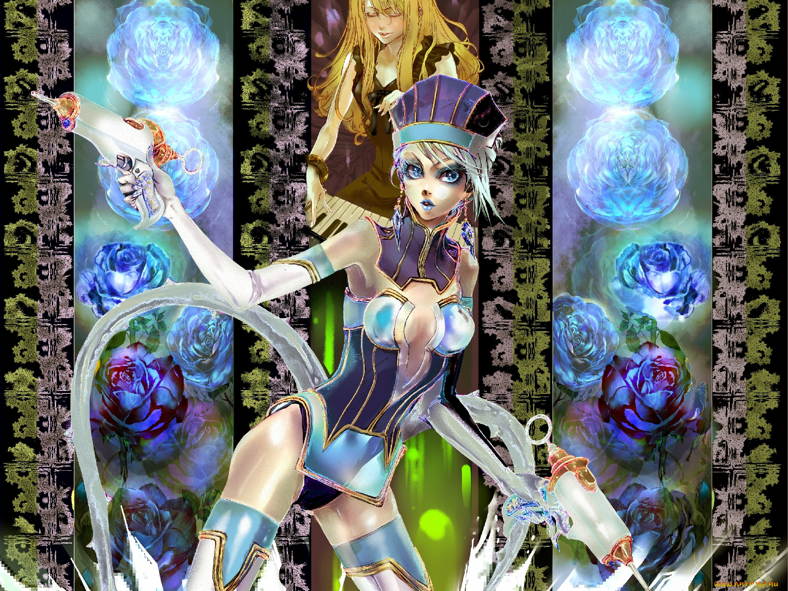 , tiger, and, bunny, , , blue, rose